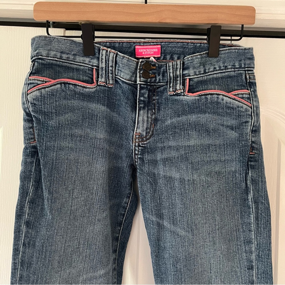 Abercrombie & Fitch Vintage Y2K Blue Denim Jeans with Pink Accents Size 2 - Picture 7 of 11